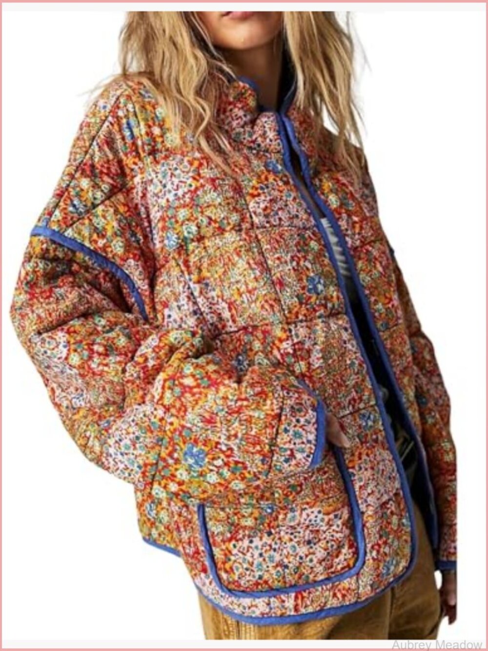 Retro Striped Quilted Cropped Puffer Jacket Stand Collar Vintage Coat - Picture 2 of 7